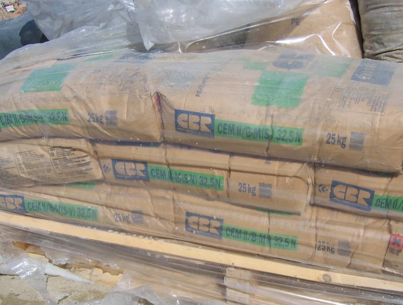 Cement bags stacked on a pallet